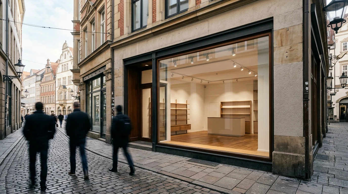 Schaufenster bei Tag mit Passantenfrequenz