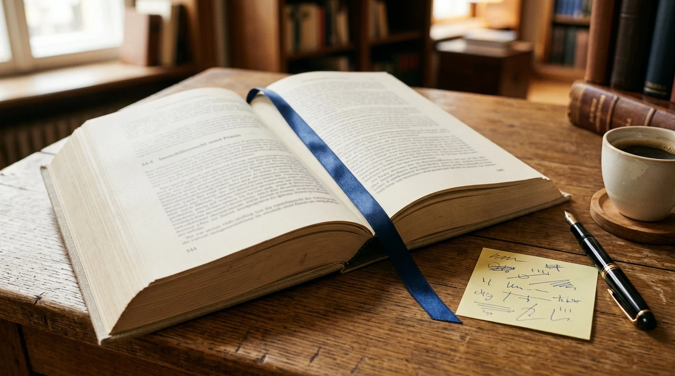 Lexikon-Buch mit Aufkleber-Notizen