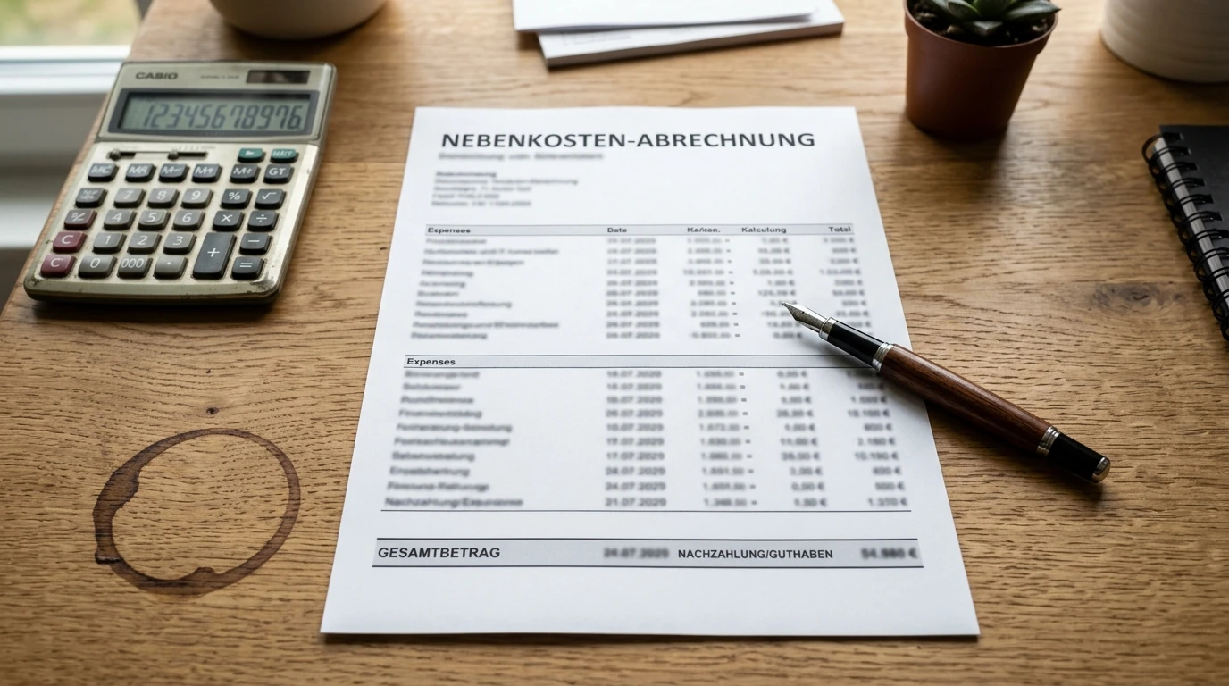 Nebenkosten-Aufstellung auf Tisch